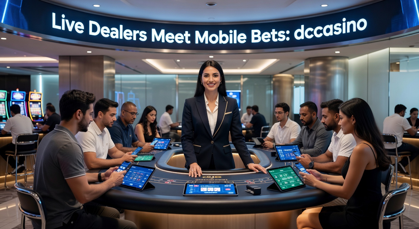 Mobile App von dccasino mit Live Dealer Roulette, Smartphone in der Hand, live Action im Hintergrund